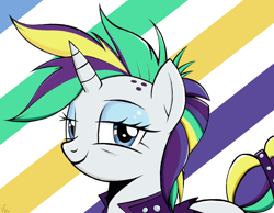 Size: 1920x1489 | Tagged: safe, artist:flutterstormreturns, character:rarity, species:pony, species:unicorn, abstract background, alternate hairstyle, female, punk, punkity, solo