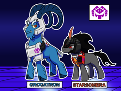 Size: 1280x960 | Tagged: safe, artist:redahfuhrerking, character:grogar, character:king sombra, species:goat, species:pony, species:umbrum, clothing, cosplay, costume, megatron, parody, squint, starscream, transformers