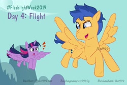 Size: 3000x2022 | Tagged: safe, artist:ro994, character:flash sentry, character:twilight sparkle, character:twilight sparkle (alicorn), species:alicorn, species:pegasus, species:pony, ship:flashlight, female, flying, male, mare, mountain, shipping, sky, stallion, straight, watermark
