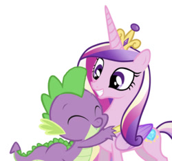 Size: 630x587 | Tagged: safe, artist:andreamelody, edit, editor:undeadponysoldier, character:princess cadance, character:spike, species:alicorn, species:dragon, species:pony, ship:spikedance, crown, cute, female, hug, infidelity, jewelry, male, mare, regalia, shipping, straight