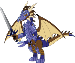Size: 974x820 | Tagged: safe, artist:andrevus, oc, oc only, oc:andrevus whitetail, species:dragon, armor, dragonified, simple background, solo, species swap, sword, transparent background, weapon