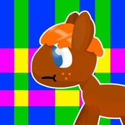 Size: 1000x1000 | Tagged: safe, artist:artdbait, oc, oc:lil-k, species:pony, blue eyes, brown fur, freckles, needs more saturation, orange hair, shiny hair, simple background, solo, white outline