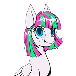 Size: 1500x1500 | Tagged: safe, artist:andromailus, character:blossomforth, species:pegasus, species:pony, fanfic:blossomthing, alien, female, hiding, scrunchy face, simple background, solo, strange waifu dnd, transparent background