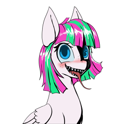 Size: 1500x1500 | Tagged: safe, artist:andromailus, character:blossomforth, species:pegasus, species:pony, fanfic:blossomthing, alien, blushing, female, monster pony, scary face, simple background, solo, strange waifu dnd, tentacle tongue, tentacles, transparent background