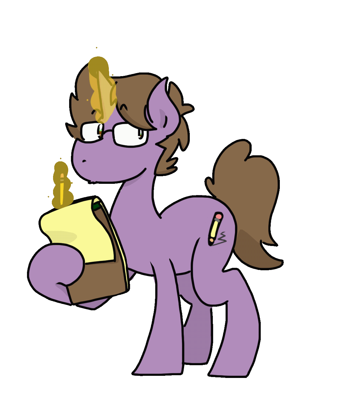 Size: 1161x1355 | Tagged: safe, artist:doodledandy, oc, oc only, oc:doodledandy, species:pony, species:unicorn, animated, frame by frame, gif, glasses, magic, male, pencil, simple background, solo, squigglevision, transparent background
