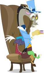Size: 6248x10215 | Tagged: safe, artist:psyxofthoros, character:discord, absurd resolution, armchair, like a sir, simple background, tea, transparent background, vector