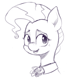 Size: 780x885 | Tagged: safe, artist:pinkberry, character:mayor mare, ascot, drawpile, freckles, monochrome, simple background, simple shading, sketch, smiling, white background