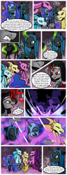 Size: 1500x3900 | Tagged: safe, artist:nancy-05, commissioner:bigonionbean, writer:bigonionbean, character:adagio dazzle, character:aria blaze, character:king sombra, character:nightmare moon, character:princess luna, character:queen chrysalis, character:sonata dusk, species:pony, species:siren, species:unicorn, comic:fusing the fusions, comic:time of the fusions, alicorn amulet, argument, chest, clothing, comic, coughing, dialogue, dungeon, evil planning in progress, female, gas, gem, imminent fusion, jewelry, mare, necklace, nodding, potion, prison, queen umbra, regalia, rule 63, semi-grimdark series, siren gem, smiling, smirk, spell, spirit, suggestive series, tartarus, the dazzlings, wingless