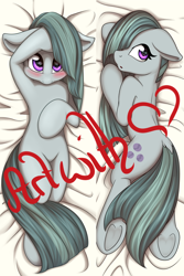 Size: 1000x1500 | Tagged: safe, artist:melodis, character:marble pie, species:earth pony, species:pony, bedroom eyes, blushing, body pillow, body pillow design, commission, cute, dock, female, floppy ears, marblebetes, mare, obtrusive watermark, solo, watermark