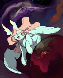 Size: 1280x1568 | Tagged: safe, artist:slimeprnicess, oc, oc only, oc:searchlight, species:pegasus, species:pony, giant pony, header, macro, nebula, planet, pony bigger than a planet, solo, space, stars, wings
