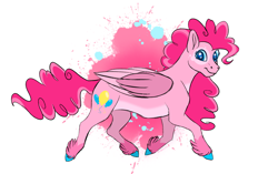 Size: 2787x1747 | Tagged: safe, artist:bellbell123, character:pinkie pie, species:pegasus, species:pony, g5 leak, leak, female, mare, pegasus pinkie pie, pinkie pie (g5), race swap, redesign, simple background, wings