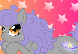 Size: 4677x3246 | Tagged: safe, artist:catnipfairy, oc, oc only, oc:lavender skies, species:earth pony, species:pony, abstract background, female, mare, one eye closed, prone, smiling, vector