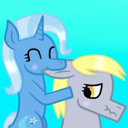 Size: 600x600 | Tagged: safe, artist:lightningbolt39, character:derpy hooves, character:trixie, species:pegasus, species:pony, species:unicorn, ship:tripy, female, lesbian, shipping