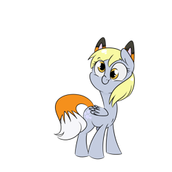 Size: 1024x1024 | Tagged: safe, artist:tokipeach, character:derpy hooves, species:fox, species:pegasus, species:pony, animal ears, clothing, costume, cute, derpabetes, female, fox ears, fox tail, mare, simple background, smiling, solo, transparent background