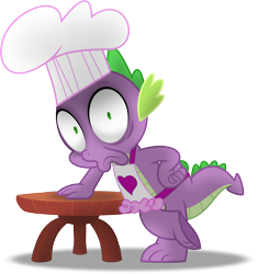 Size: 6327x6741 | Tagged: safe, artist:psyxofthoros, character:spike, species:dragon, absurd resolution, apron, clothing, creepy, faec, i've seen some shit, male, naked apron, shading, shocked, simple background, solo, transparent background, vector, why