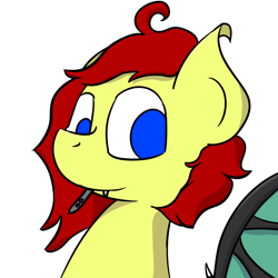 Size: 1080x1080 | Tagged: safe, artist:gamer-shy, oc, oc:gamershy yellowstar, blue eyes, hooked ears, messy mane, red mane, simple background, solo, stylus, white background, yellow fur