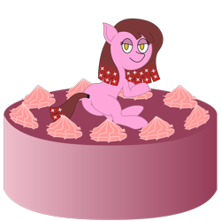 Size: 1920x1920 | Tagged: safe, artist:minus, derpibooru original, oc, oc only, oc:cherry bottom, species:pony, bedroom eyes, cake, colored, colt, foal, food, girly, male, pink, simple background, solo, transparent background