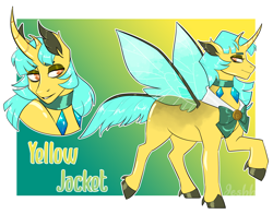 Size: 2496x1957 | Tagged: safe, artist:jeshh, oc, oc:yellow jacket, parent:coco pommel, parent:thorax, parents:cocorax, species:changepony, hybrid, interspecies offspring, male, offspring, solo