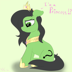 Size: 4000x4000 | Tagged: safe, artist:wilshirewolf, oc, oc only, oc:filly anon, species:earth pony, species:pony, /mlp/, absurd resolution, accessory swap, crown, female, filly, heart eyes, jewelry, question mark, regalia, simple background, solo, wingding eyes