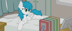 Size: 2421x1039 | Tagged: safe, artist:zylgchs, oc, oc only, oc:cynosura, species:pegasus, species:pony, bed, book, cute, messy mane, morning ponies, prone, solo, vector