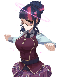 Size: 2100x2626 | Tagged: safe, artist:togeticisa, character:twilight sparkle, character:twilight sparkle (scitwi), species:eqg human, species:human, equestria girls:friendship games, g4, my little pony: equestria girls, my little pony:equestria girls, breasts, busty sci-twi, clothing, crystal prep academy uniform, female, glasses, high res, human coloration, humanized, school uniform, simple background, solo, white background