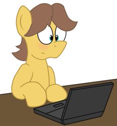 Size: 1431x1547 | Tagged: safe, artist:sketchymouse, character:caramel, species:earth pony, species:pony, blushing, bust, computer, laptop computer, male, simple background, solo, stallion, table, transparent background