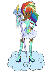 Size: 2000x2667 | Tagged: safe, artist:onlymeequestrian, character:rainbow dash, species:human, my little pony:equestria girls, dark skin, electric dash, female, humanized, simple background, solo, transparent background