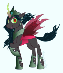 Size: 825x950 | Tagged: safe, artist:enigmadoodles, character:king sombra, character:queen chrysalis, species:umbrum, female, fusion, simple background, solo