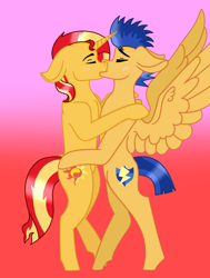 Size: 1024x1353 | Tagged: safe, artist:lightningbolt39, character:flash sentry, character:sunset shimmer, species:pony, species:unicorn, ship:flashimmer, female, kissing, male, shipping, straight