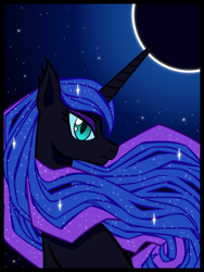 Size: 1200x1600 | Tagged: safe, artist:redahfuhrerking, character:nightmare moon, character:princess luna, species:pony, bust, eclipse, female, missing accessory, moon, portrait, solar eclipse, solo