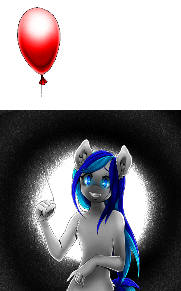 Size: 620x1000 | Tagged: safe, artist:pony straponi, oc, oc:hooklined, species:anthro, species:earth pony, species:pony, animated, balloon, creepy, hand, horror, solo, ych result