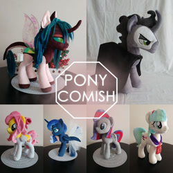 Size: 960x960 | Tagged: safe, artist:dixierarity, character:coco pommel, character:king sombra, character:princess luna, oc, oc:soest sound, species:alicorn, species:pegasus, species:pony, species:unicorn, commission, for sale, plushie, your character here