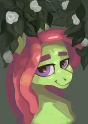 Size: 1750x2450 | Tagged: safe, artist:slimeprnicess, character:tree hugger, species:earth pony, species:pony, /mlp/, 4chan, bust, drawthread, female, flower, painting, plant, portrait, solo