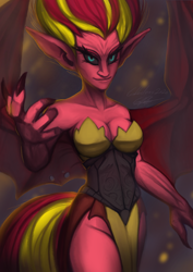 Size: 1116x1579 | Tagged: safe, artist:gabbslines, character:sunset satan, character:sunset shimmer, g4, my little pony:equestria girls, black sclera, breasts, demon, female, sunset satan
