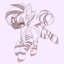 Size: 1024x1014 | Tagged: safe, artist:red_moonwolf, oc, oc only, oc:zyala, species:zebra, clothing, cute, ear piercing, earring, female, hoodie, jewelry, one eye closed, piercing, tongue out, wink