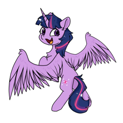 Size: 1080x1080 | Tagged: safe, artist:bbluna, character:twilight sparkle, character:twilight sparkle (alicorn), species:alicorn, species:pony, chest fluff, ear fluff, happy, looking at you, looking back, open mouth, simple background, white background