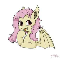 Size: 1080x1080 | Tagged: safe, artist:bbluna, character:flutterbat, character:fluttershy, species:bat pony, bat ponified, bat wings, bust, chest fluff, cute, ear fluff, looking at you, race swap, shyabates, shyabetes, simple background, tongue out, white background, wings