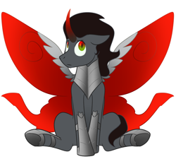 Size: 1000x900 | Tagged: safe, artist:enigmadoodles, character:king sombra, species:pony, butterfly wings, cape, clothing, male, missing accessory, race swap, simple background, sitting, solo, stallion, white background, wings