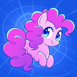 Size: 1600x1600 | Tagged: safe, artist:siggie740, character:pinkie pie, species:earth pony, species:pony, blue background, cute, diapinkes, female, mare, prone, simple background, solo