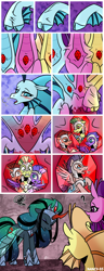 Size: 1500x3900 | Tagged: safe, artist:nancy-05, commissioner:bigonionbean, writer:bigonionbean, character:adagio dazzle, character:aria blaze, character:king sombra, character:nightmare moon, character:princess luna, character:queen chrysalis, character:sonata dusk, oc, oc:empress sacer malum, oc:melicus ostium, species:alicorn, species:changeling, species:pony, species:siren, species:umbrum, comic:fusing the fusions, comic:time of the fusions, alicorn oc, alicornified, argument, blushing, changeling queen, chest, comic, confusion, conjoined, dazed, dialogue, dungeon, evil planning in progress, female, forced, fused, fusion, fusion:empress sacer malum, fusion:melicus ostium, gem, ghost, ghost pony, heat, jewelry, magic, merge, multiple heads, nightmare, panting, prison, race swap, random pony, regalia, royal guard, semi-grimdark series, shocked, siren gem, spell, suggestive series, tartarus, three heads, we have become one