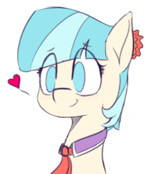 Size: 576x682 | Tagged: safe, artist:pinkberry, character:coco pommel, species:earth pony, species:pony, blushing, bust, cocobetes, colored pupils, colored sketch, cute, drawpile, eyebrows, eyebrows visible through hair, female, heart, mare, no pupils, sketch, smiling, solo