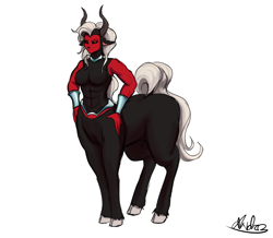 Size: 1500x1309 | Tagged: safe, artist:andromailus, character:lord tirek, species:centaur, cloven hooves, female, lady tirek, nose piercing, nose ring, piercing, rule 63, simple background, solo, white background