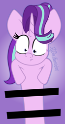 Size: 1400x2647 | Tagged: safe, artist:puperhamster, character:starlight glimmer, species:pony, species:unicorn, censor bar, censored, communism, equal, female, long glimmer, long pony, solo, stalin glimmer, this will end in communism