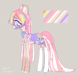 Size: 2240x2167 | Tagged: safe, artist:bloodymrr, oc, oc only, oc:cessedi, species:earth pony, species:pony, braid, bridle, clothing, collar, female, garter belt, garters, gray background, kneesocks, mare, redesign, saddle, simple background, socks, solo, tack