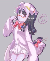 Size: 1706x2048 | Tagged: safe, artist:moh_mlp2, character:twilight sparkle, species:anthro, :o, anime, bow, clothing, cosplay, costume, crossover, cute, female, glasses, hair bow, hat, looking at you, meganekko, one eye closed, open mouth, patchouli knowledge, solo, touhou, twiabetes, twichouli, wink