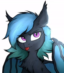 Size: 2400x2760 | Tagged: safe, artist:tatykin, oc, oc only, oc:moondrive, species:bat pony, species:pony, bust, female, mare, simple background, solo, tongue out