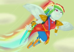Size: 1024x725 | Tagged: safe, artist:wolfjarl, character:rainbow dash, my little pony:equestria girls, fallout, fallout girls, fanart, fire, flight, flying, ponied up, rainbow