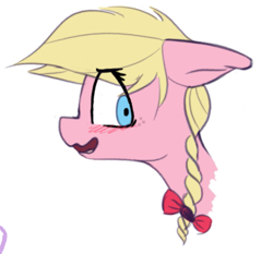 Size: 917x855 | Tagged: safe, artist:pinkberry, oc, oc only, oc:caramel pop, species:pegasus, species:pony, blushing, bow, braid, colored sketch, drawpile, female, freckles, mare, sketch, solo