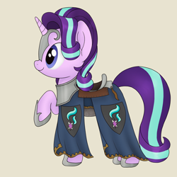 Size: 1000x1000 | Tagged: safe, artist:noosa, character:starlight glimmer, species:pony, species:unicorn, armor, barding, chainmail, female, mare, raised hoof, saddle, solo, tack