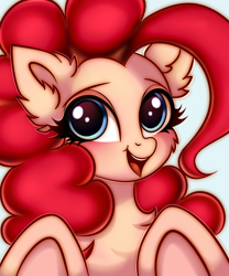 Size: 2500x3000 | Tagged: safe, artist:mite-lime, character:pinkie pie, species:earth pony, species:pony, bust, chest fluff, cute, diapinkes, ear fluff, female, high res, looking at you, portrait, smiling, solo, underhoof